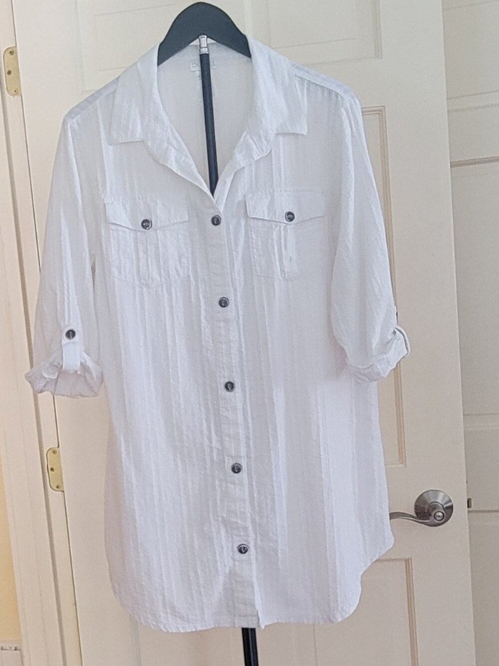 Dotti Women's Long Sleeve White Beach Cover Up-Excellent Size Medium
